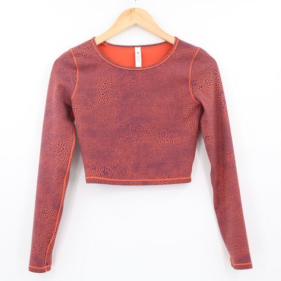 Lululemon Wunder Train Cropped Long Sleeve Crackle Glazed Vintage Orange Sz 4 - Picture 1 of 6